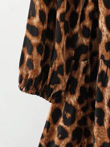 Franclia Women's Casual Leopard Print Cotton Soft Comfortable Cinched Waist Waist Dress Leopard Print Dress Animal Print Dress Cheetah Dress For Women - Brown - View 6
