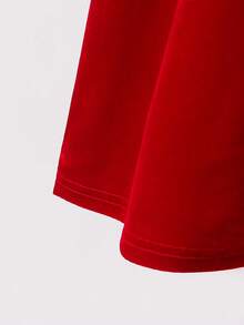 SHEIN 少女优雅红色V领无袖褶皱喇叭迷你连衣裙，适合家庭聚会、派对和日常穿着 - 紅色 - 查看 8