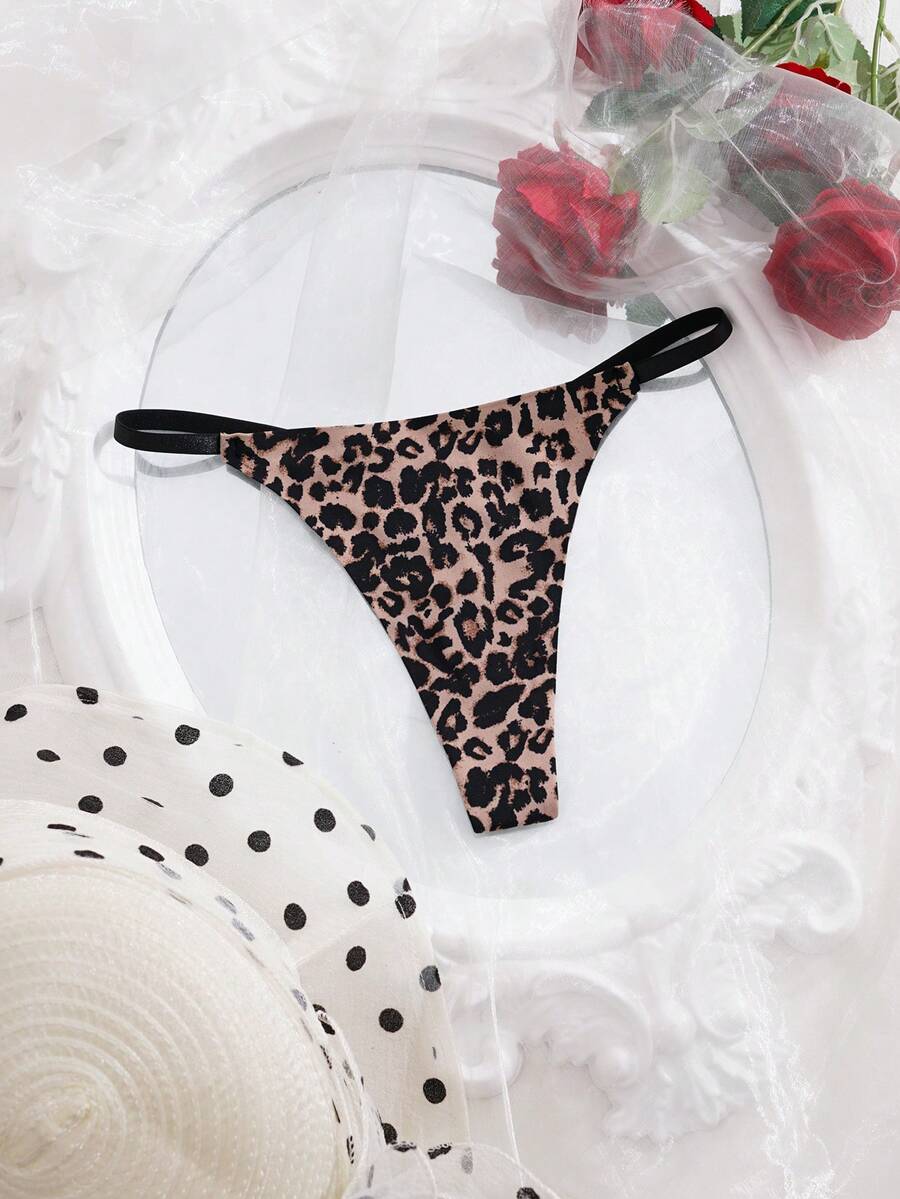 SHEIN Sexy Leopard Print Thong Panties, Fashionable For Summer ClassicAnimalPrint - Multicolor - View 1
