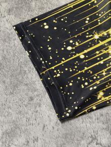 Manfinity Dauomo 男士黑色T恤，饰有金色亮片图案 - 休闲圆领短袖夏季上衣，常规版型，休闲夏季上衣 | 亮片图案T恤 | 舒适版型 - 彩色 - 查看 5