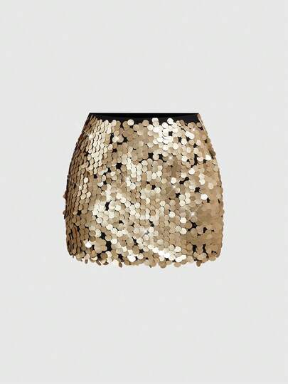 ROMWE Avant Jupe courte mini glamour à sequins pour femmes grandes tailles, style de fête
