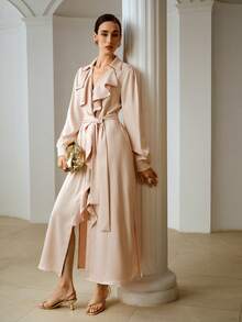 ZEYLAH Spring Ruffled Collar Long Sleeve Satin Dress, Romantic For Valentine's Day - Baby Pink - View 7