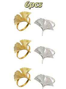 6 pièces/12 pièces/24 pièces Anneaux de serviette en forme de feuille de ginkgo, anneaux de serviette en fer simples, convenant à la décoration de table et de cuisine, créant une belle mise en place de table de Noël. - Multicolore - Voir 6