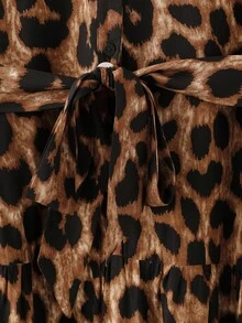 Franclia Women's Casual Leopard Print Cotton Soft Comfortable Cinched Waist Waist Dress Leopard Print Dress Animal Print Dress Cheetah Dress For Women - Brown - View 3