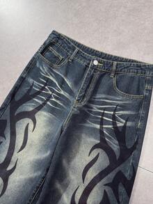 ROMWE MEN Distressed Print Men's Casual Jeans - Blue - View 3