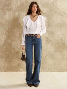 Women's Casual Ruffled Collar Long Sleeve Blouse, Bohemian Style, Autumn/Winter - White - View 7