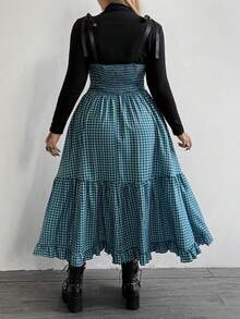 Whyspr Fashionable Square Neck Strap Plaid Dress For Women