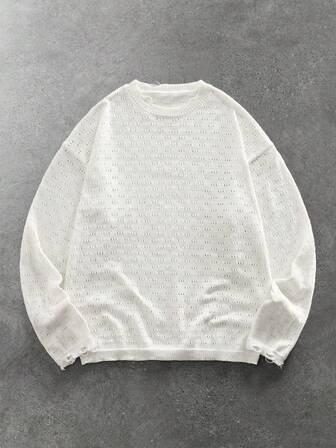 Maglione casual da uomo a girocollo, maniche lunghe, maglia larga, autunno/inverno