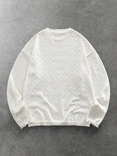 Maglione casual da uomo a girocollo, maniche lunghe, maglia larga, autunno/inverno