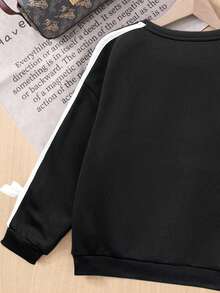 Tween Girl Casual Cute Sweet Round Neck Black Sweatshirt With Bow Sleeves In Fall/Winter - Black - View 6