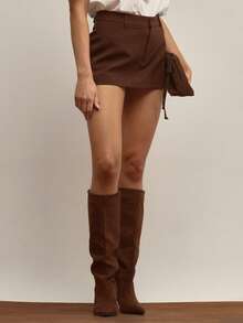 MUSERA 低腰修身迷你裙，优雅晚装，适合夜间外出、工作、可爱性感、夏季度假、节日等休闲场合。 - 棕色 - 查看 4