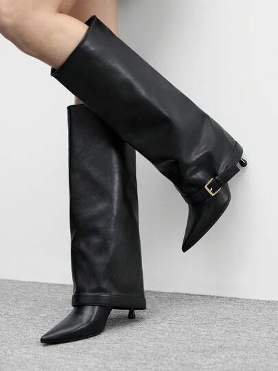 CUCCOO BIZCHIC Botas altas por encima de la rodilla de tacón fino y color liso para mujer