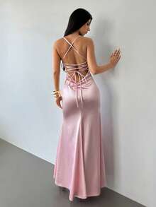 Aloruh 浪漫粉色露背连衣裙，性感吊带鸡尾酒会礼服，情人节必备 - 粉色 - 查看 8