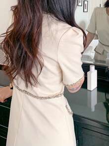 DAZY 女士圆领收腰中长连衣裙，优雅通勤之选