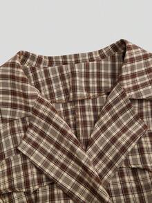 Sweetra Jachetă în carouri cu mâneci bufante, talie dublă, cu guler și rever, în carouri - Multicolor - Vizualizare 8