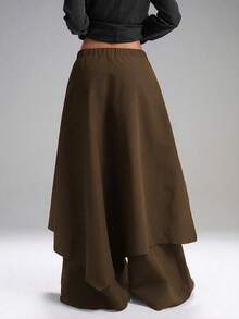SHEIN EZwear 大码女式巧克力棕色长裤，秋冬季 - 巧克力棕 - 查看 2
