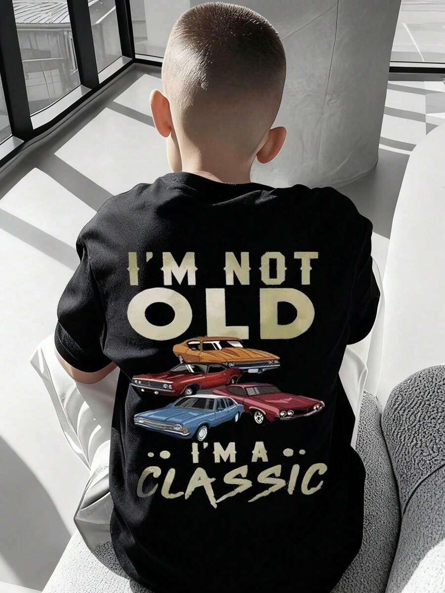 Kids T-shirts Fashionable and casual cartoon pattern print, loose casual top, suitable for children to wear, comfortable and versatile round neck T-shirts, boys' style. - Negro - Ver 1