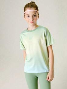 SHEIN 青少年女孩两件套：T 恤 + 紧身裤，瑜伽/运动/跑步锻炼，弹力，彩色，校园/街头风格运动服 - 薄荷綠 - 查看 7