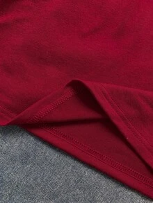 SHEIN Áo thun nữ tay ngắn buộc dây viền tương phản thời trang thường ngày - Đỏ - Xem 4