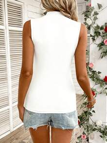 SHEIN Clasi Women's Solid Color Lace Patchwork Collar Fitted Fashion Camisole - White - View 2