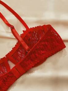Charlaine French Red Lace Push Up Bra Semi Sheer Plant Pattern Underwire Bralette For Women - Red - View 5