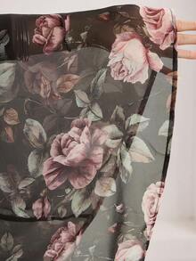 Modelyn 大码印花长袖优雅衬衫 - 黑色 - 查看 8