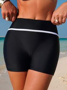 Swim SPRTY Women's Solid Color Black & White Patchwork Shorts, Sports & Beach Wear, Spring/Summer - Black - View 1