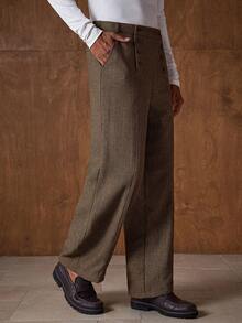 AKNOTIC Quần tây nam hai hàng cúc có túi, đa năng cho trang phục hàng ngày, quần tây nam cạp cao, quần tây vải lanh kiểu miền Tây, quần tây công sở, quần tây màu nâu, quần vest nam, thương hiệu Treaty Oak Revival. - màu nâu - Xem 5