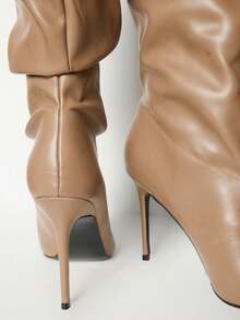 Mnmlis Women's Fashion Versatile Pointed Toe Knee-High Heeled Boots For Christmas - Apricot - View 4