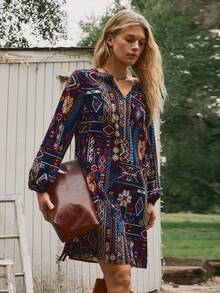 Freevana 女士复古印花长袖短裙