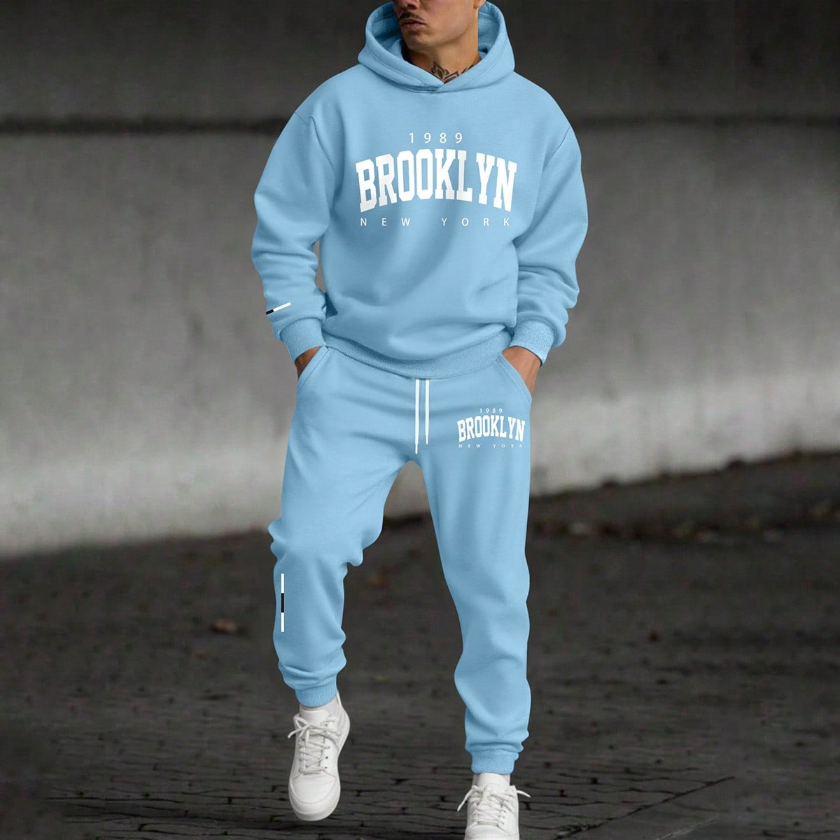 Conjunto de sudadera y pantalón de chándal con estampado de eslogan de Nueva York para hombre, ropa de otoño/invierno