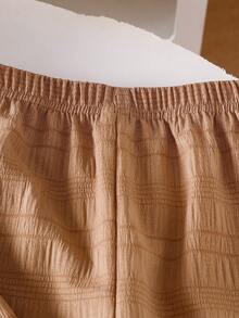 SHEIN Genkimix Kids 两件套女童休闲纹理面料吊带背心和阔腿裤套装 - 咖啡棕 - 查看 4