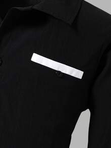 SHEIN Boys' Long Sleeve Casual Turndown Collar Gentleman Shirt - Black - View 6