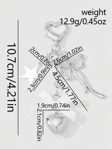 ROMWE Kawaii 1pc Y2K Minimalist High-End Silver Butterfly Faux Pearl Hollow Heart Star Woven Bow DIY Keychain Bag Charm, Suitable For Women/Girls Daily Wear, Holiday Gift