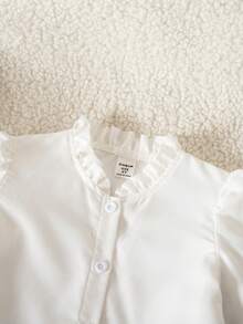 Emery Rose Kids Emery Rose Kids 3pcs/Set Young Girls Elegant Gold Button Vest, Ruffle Collar Shirt, And Pleated Plaid Skirt Suit, Suitable For Autumn/Winter, Party, Daily Wear, Christmas, School, Matching Sister Outfits - Black and White - View 5