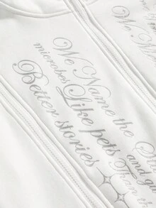 ROMWE Avant Y3K Avant-Garde Sweatshirt With Silver Numeric & English Graphic Print, For Women - White - View 4