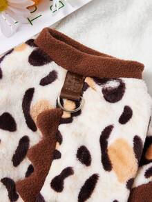 PETSIN 1咖啡色豹纹恐龙带牵引扣宠物连体衣秋冬法兰绒加厚保暖四脚衣服 - 咖色 - 查看 4