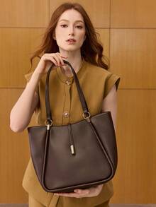 MOTF PREMIUM WOMEN PU LEATHER IRONMONGERY DETAIL TOTE BAG