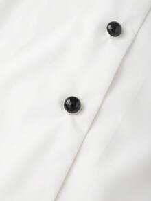 SHEIN Franclia Áo sơ mi nữ kiểu dáng thường ngày phối màu tương phản, phong cách tối giản, thích hợp cho hoạt động ngoài trời, đi làm, màu trắng thanh lịch, áo kiểu nữ bằng lụa, áo kiểu màu kem, áo kiểu nữ. - trắng - Xem 6