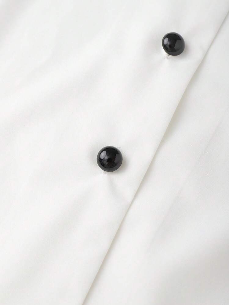 SHEIN Franclia Camisa Casual Feminina de Cor Contrastante, Minimalista, Lazer, Outdoor, Camisa Branca Elegante para Transporte, Blusas Femininas Elegantes, Top de Seda Elegante, Top Creme, Blusas Femininas - Branco - Visão 6