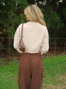 Sydney Algeri Kieszenie z klapką Opuszczane ramiona Sztruks Kurtki - Morela - Zobacz 3