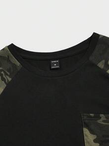 NEON BLANC Men's Casual Crew Neck Raglan Sleeve Camouflage Patchwork T-Shirt, Summer Camo Tee Camo Jersey Shirt Camo Tshirt Mens Camo Goth Camo - Black - View 3