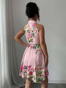 sin mangas con estampado floral y cinturón, adecuado para vacaciones de verano - Multicolor 6 - Ver 10