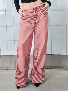 ROMWE J-Fashion Celana Jeans Model Lurus Longgar Bergaya Vintage dengan Motif Zebra Gradien, Unisex - MultiWarna - View 7