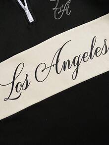 PAVTROS Men's Casual Fashion Street Daily Commute Letter Print Contrast Color Half Zip Stand Collar Sweatshirt, Autumn - Multicolor - View 4