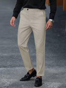 Manfinity Mode Pantalones de traje de unicolor versátiles y de moda para hombres - Caqui - Ver 5
