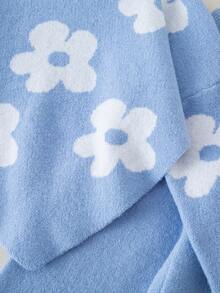 SHEIN 2pcs/Set Girls Floral Sweater & Flared Pants, Autumn/Winter - Blue - View 7