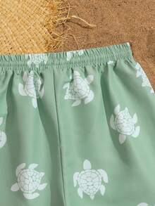 Calções de praia/natação para meninos pré-adolescentes com estampa de tartaruga marinha verde e cordão na cintura, ideais para férias, praia, litoral, verão, férias de primavera e verão. - Multicolorido - Ver 8