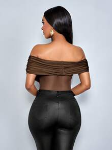 SOLERSUN Tuta elegante e sexy da donna con accessori in metallo in vita, adatta per l'ufficio e il tempo libero, manica lunga, colore marrone, ideale per feste e occasioni speciali - Castano - Visualizzare 2