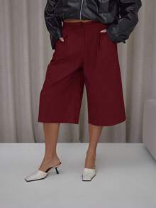 MUSERA Quần đùi dài dáng rộng cạp thấp xếp ly, thanh lịch, dễ thương, gợi cảm, phong cách đường phố, thích hợp cho buổi tối, ngày Valentine, mùa xuân, thường ngày, mùa hè. - Màu Đỏ Sâu - Xem 2